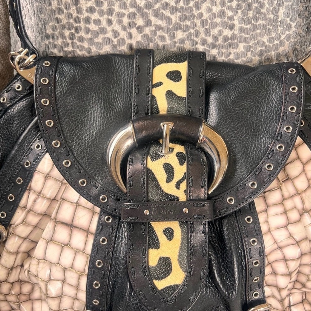Dior Limited Edition Black Crocodile Textured Leather Savane Chic Flap Bag rare - Picture 10 of 11